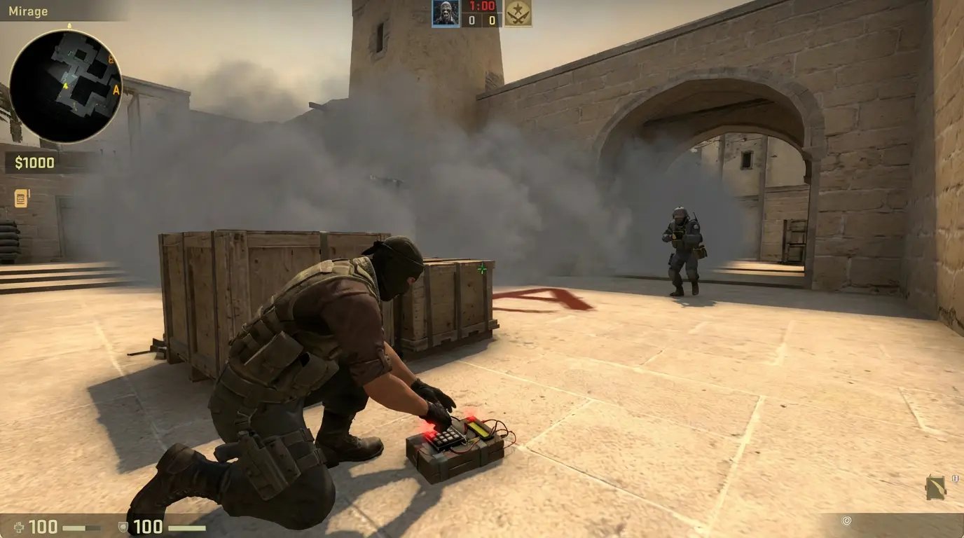 Terrorists celebrating a round win on Anubis