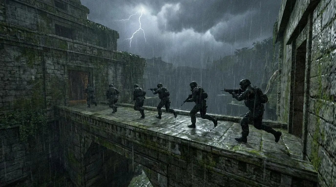 A stylized poster of the 'Rush B' strategy